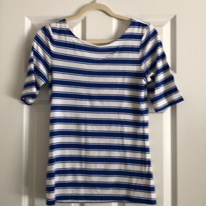 Striped scoop neck, short sleeved blouse